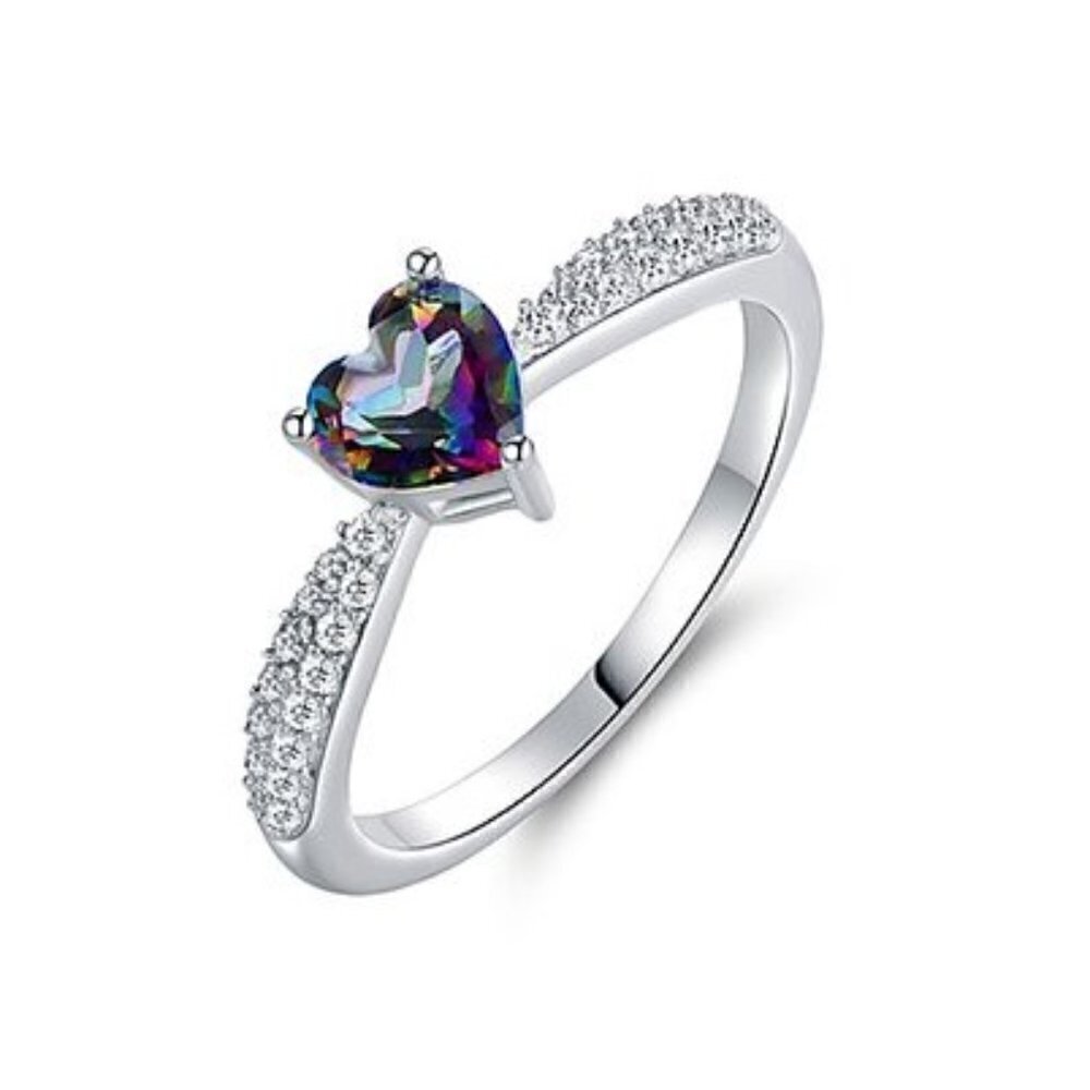 Topaz Heart Ring Silver Tone Size 10 Sparkling Statement